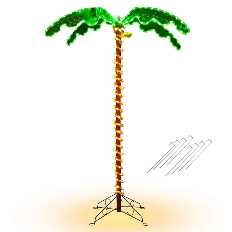 Costway 2PCS 5 FT & 7 FT Tropical LED Rope Light Palm Trees Pre-Lit - See Details