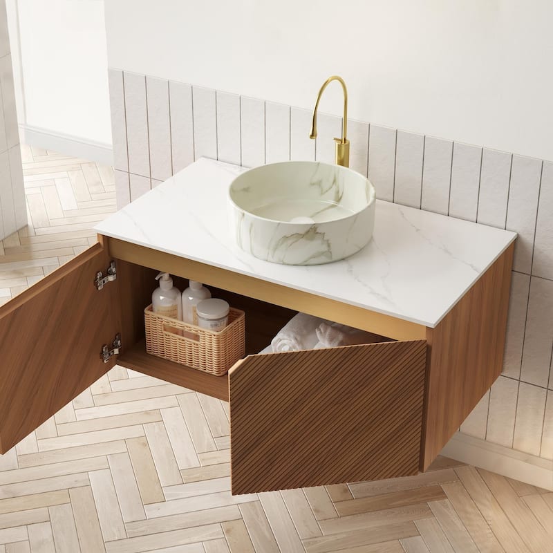 Wall-mounted Bathroom Vanity with Round Vessel Basin