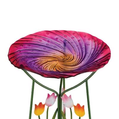 18" Birdbath with Decorative Stand - Tulips