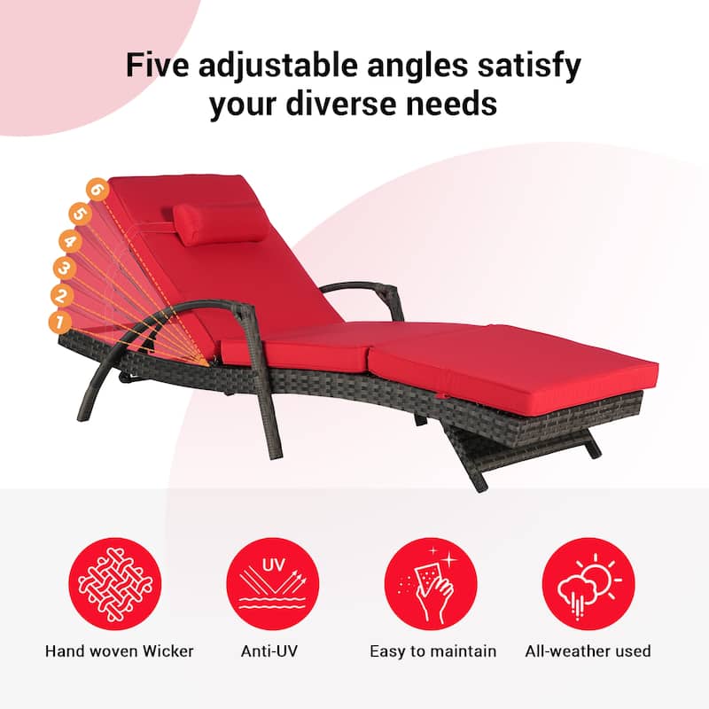 Outdoor Wicker Reclining Lounge Chairs Set of 2 with Cushions – Adjustable, Lawn Chairs for Patio, Poolside, and Garden