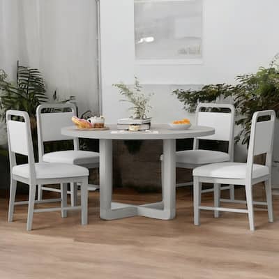 5-Piece Round Dining Table Set for 4 with Upholstered Chairs and Radial Wood Grain Design, Perfect for Dining Room and Kitchen