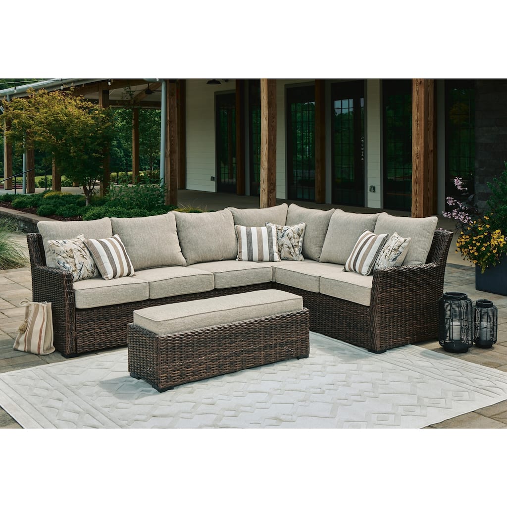 Signature Design by Ashley Brook Ranch Brown Outdoor Sofa Sectional/Bench with Cushion (Set of 3)