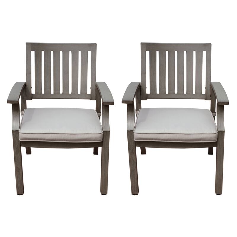 2 Piece Outdoor Dining Chair Set, All-Weather Aluminum Frame Patio Dining Chair Armchair with Cushion for Lawn Garden Backyard