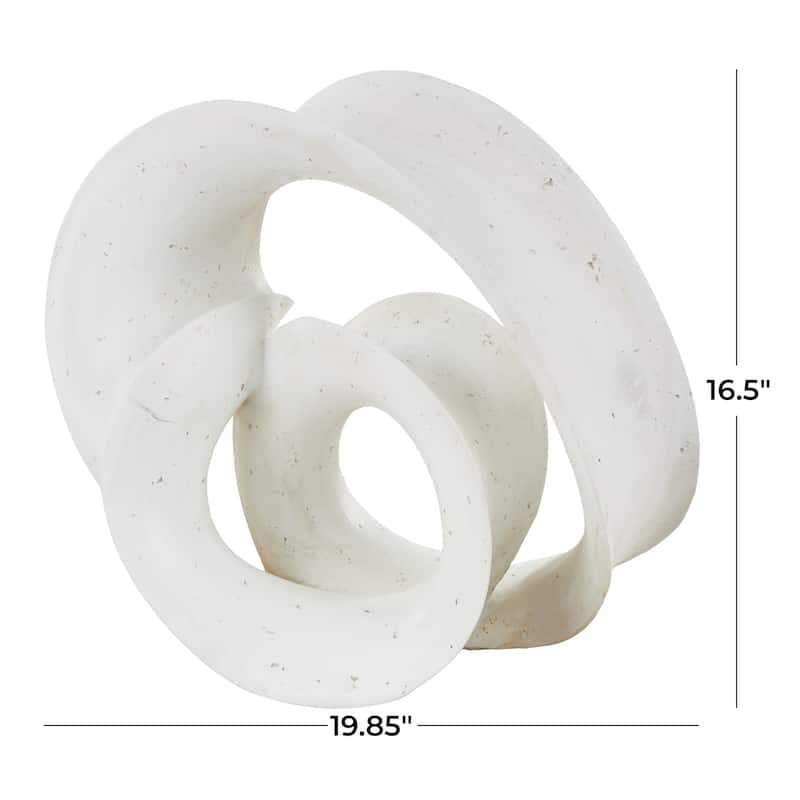 White Polystone Wavy Shaped Abstract Decorative Sculpture with Cutouts and Speckled Texturing
