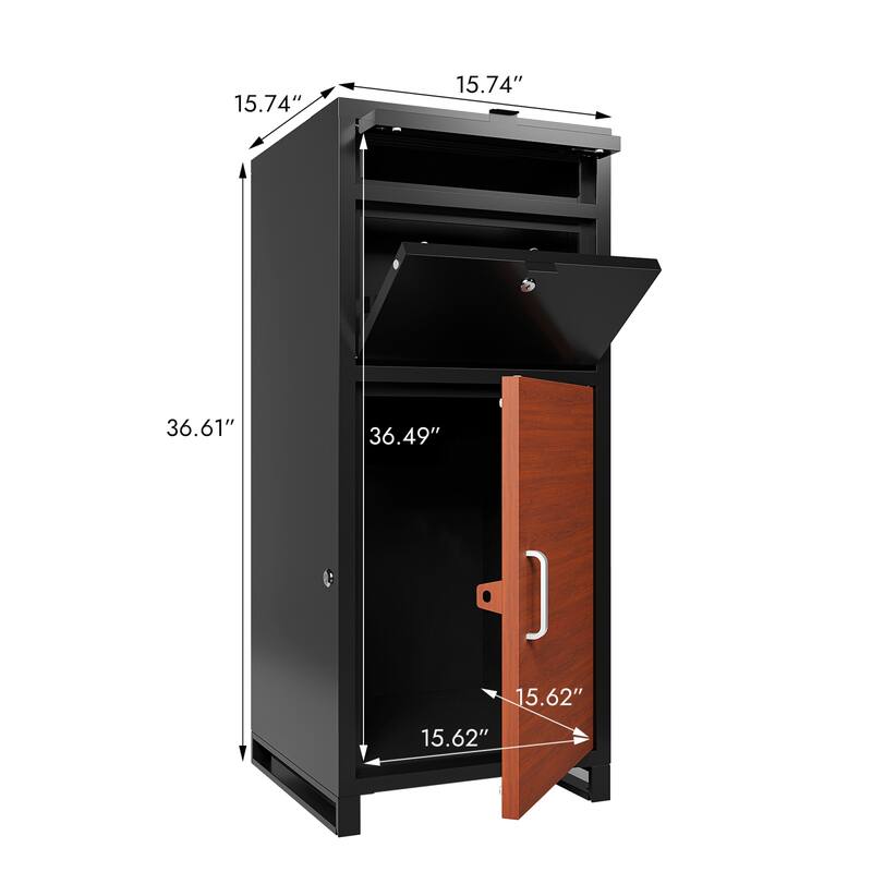 Roomfitters Outdoor Floor Standing Parcel Drop Box with Mechanical Lock, Anti-Theft Steel, Black and Brown