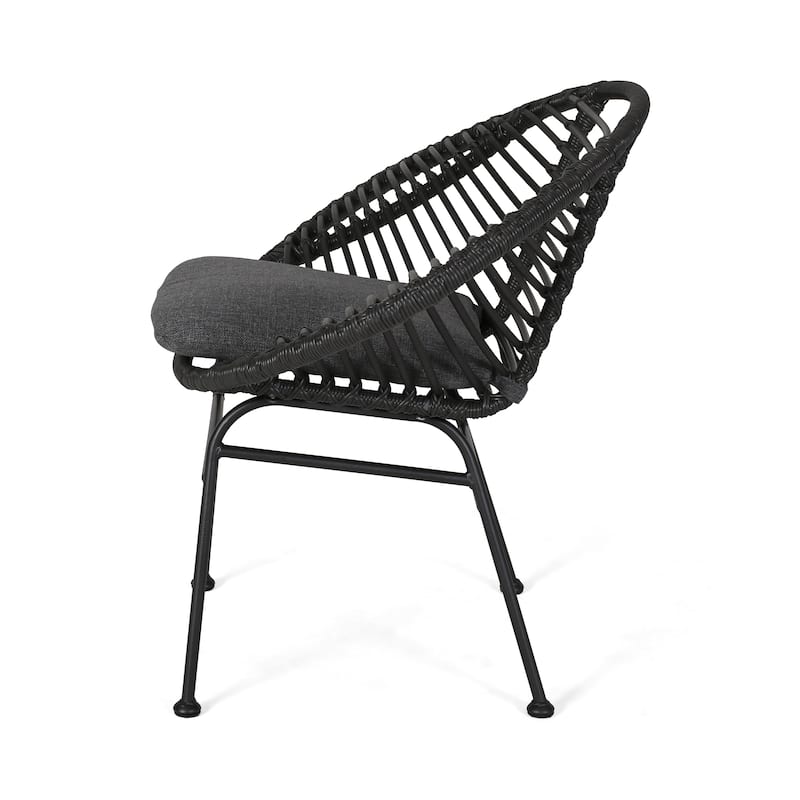 2 Piece Modern Woven Accent Chairs Set with Cushions, Steel Frame