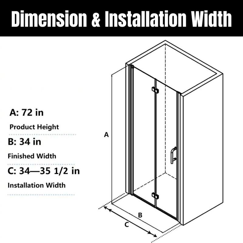 TOOLKISS Pivot Bi-Fold Prefab Alcove Shower Doors - 34 inch.W - Matte Black