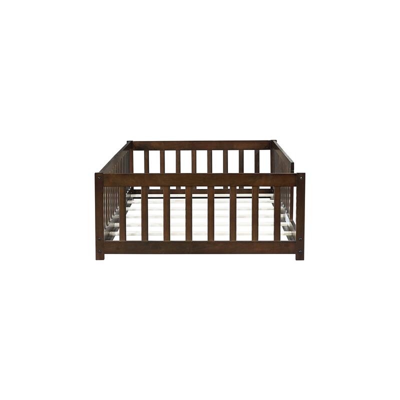 Twin Floor Platform Bed with Fence without Door