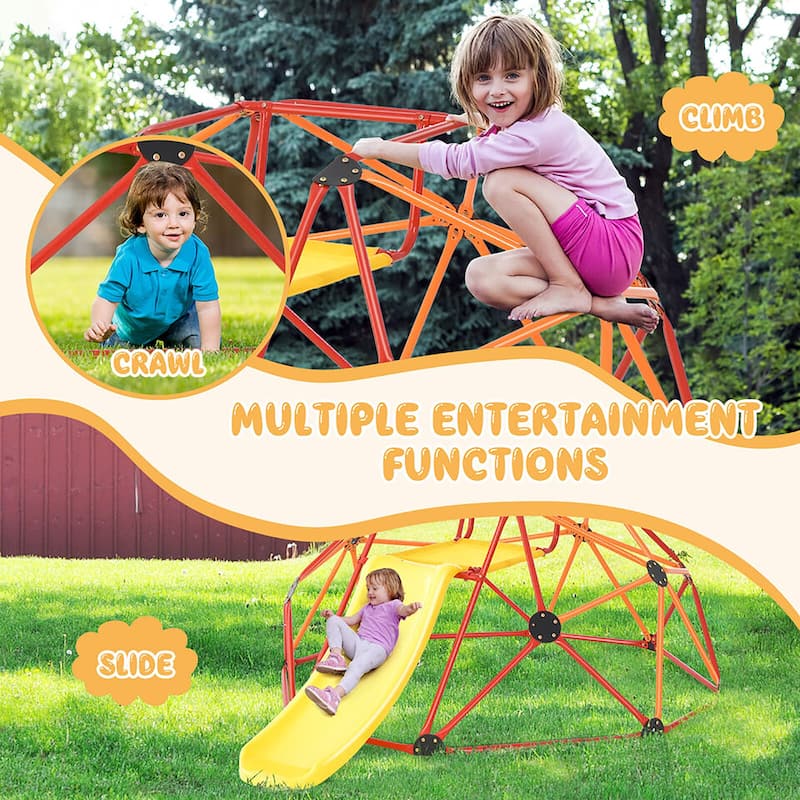 Gymax 8FT Climbing Dome w/ Slide Outdoor Kids Jungle Gym Dome Climber