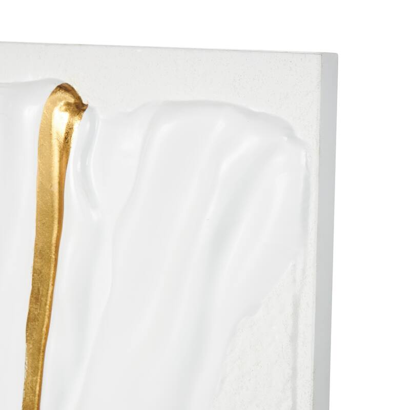 White Metal Dimensional Textured Wavy Abstract Home Wall Decor with Curved Gold Accents