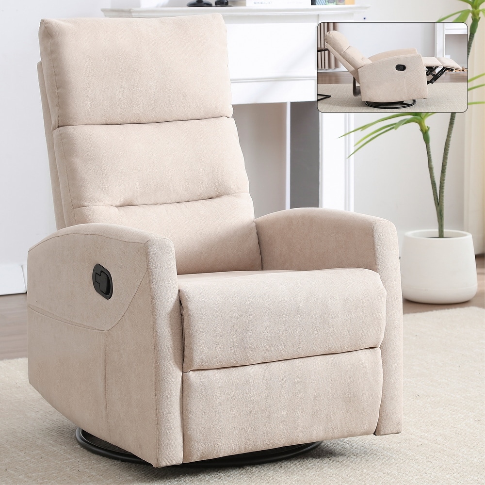 Single Manual Recliner Sofa for Adults, 360° Swivel Rocker Fabric Recliner with Cushion Back and Square Arms, Nursery Chairs