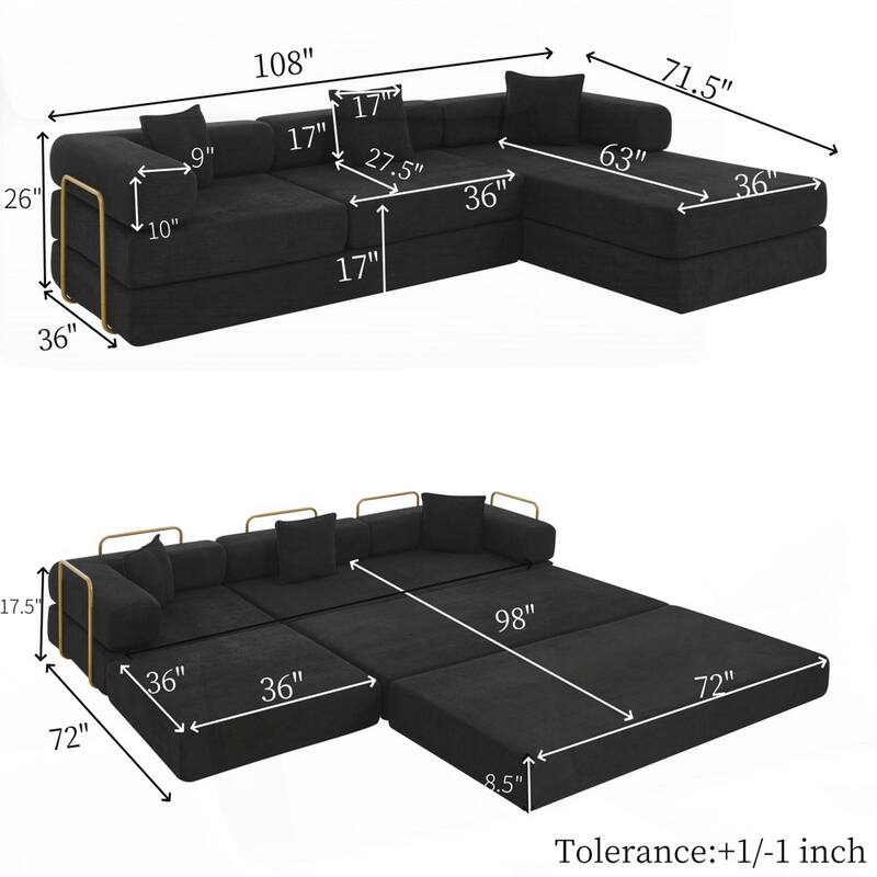 Modular Sectional Sofa with L-Shape Chaise, Boneless Cloud Couch with Deep Seat