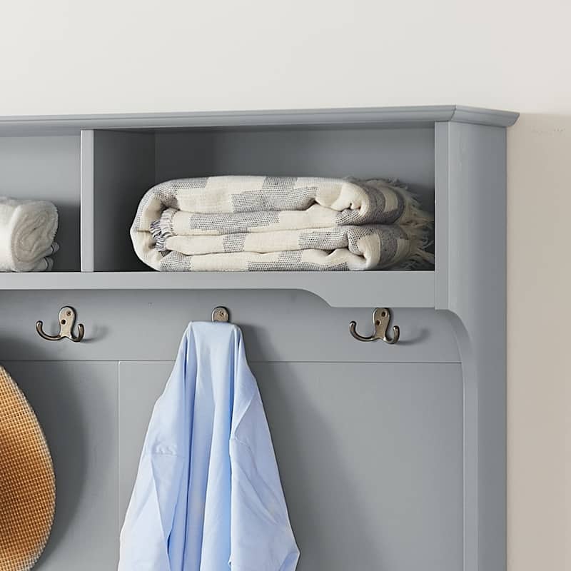 Classic Hall Tree Cabinet with Shoe Rack Bench and Coat Hooks, Entryway Storage Cabinet Bench with Open Shelves
