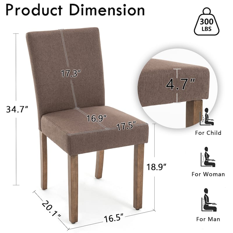Upholstered Modern Dining Chairs, Linen Fabric Side Chairs Set of 2