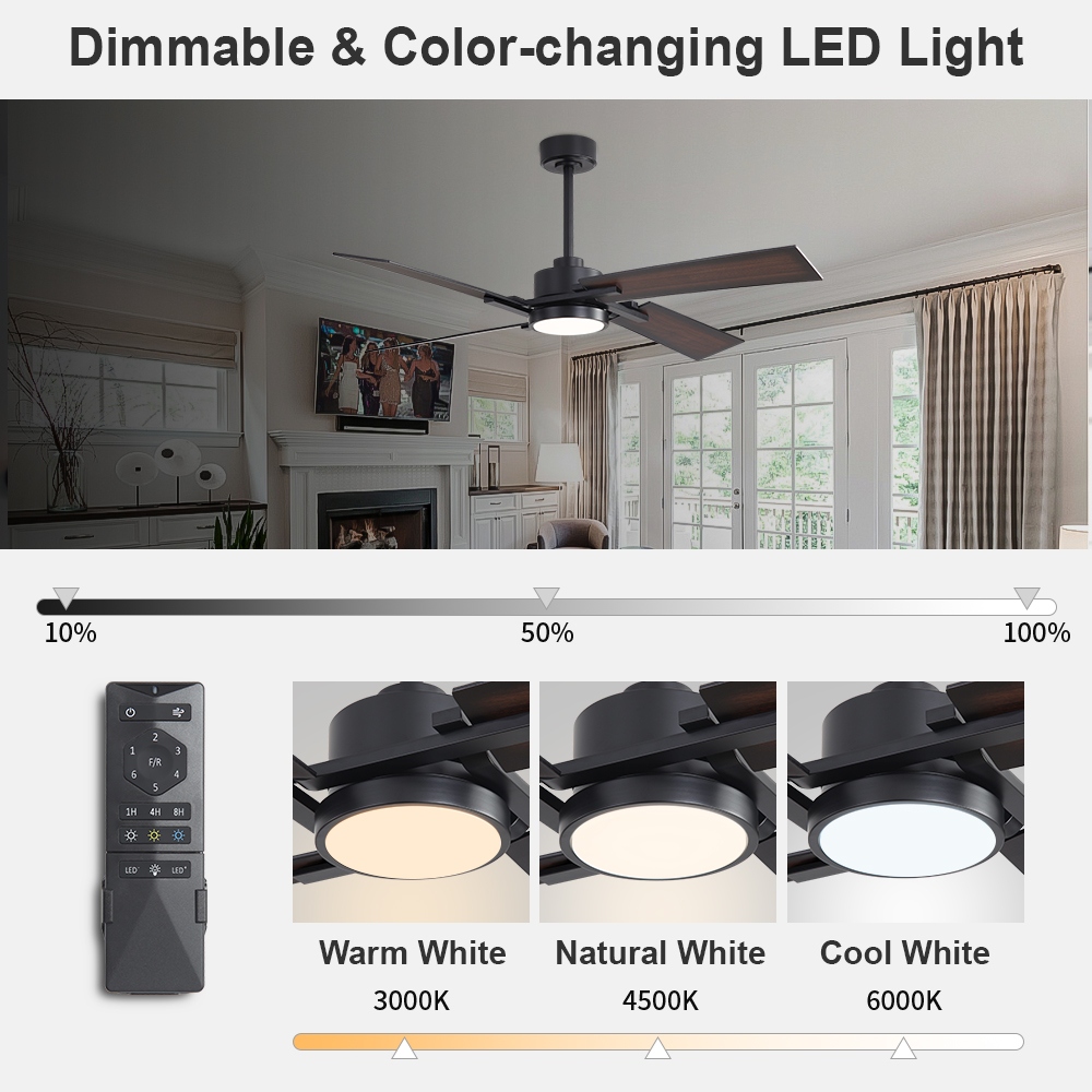 MLiAN 56 In./ 72 In. 4 Plywood Blades Indoor LED Light Ceiling Fan with Remote...