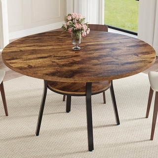 47" Round Dining Table for 4–6, Wood Top with Metal Frame, Space-Saving ...