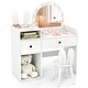 preview thumbnail 1 of 20, Costway Princess Bunny Makeup Table with Lighted Mirror, Open Shelves - See Details White