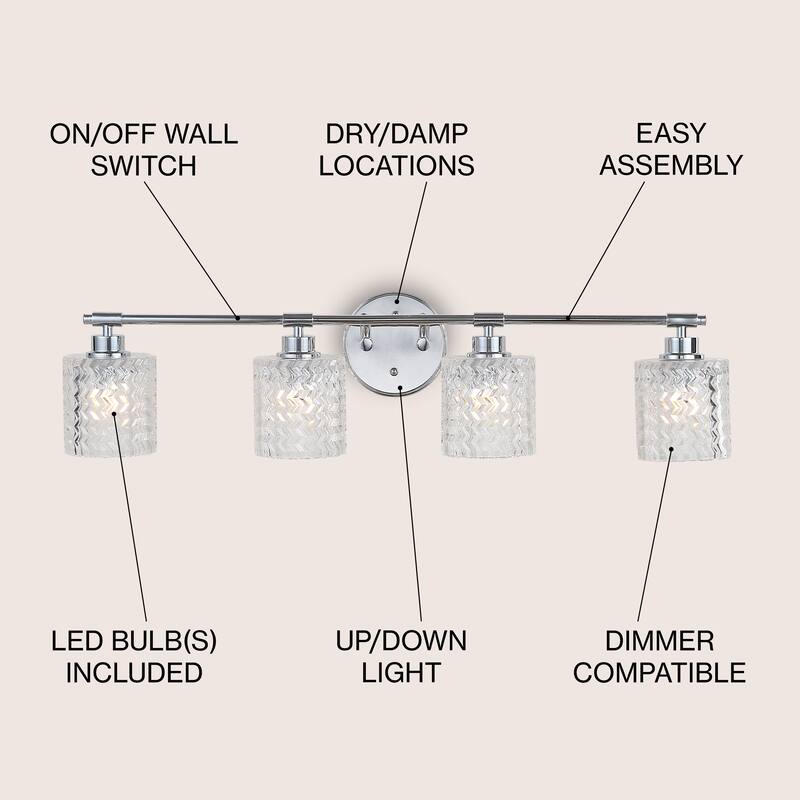 Manhattan Vintage Iron/Chevron Pattern Glass Farmhouse Cottage LED Vanity Light, by JONATHAN Y