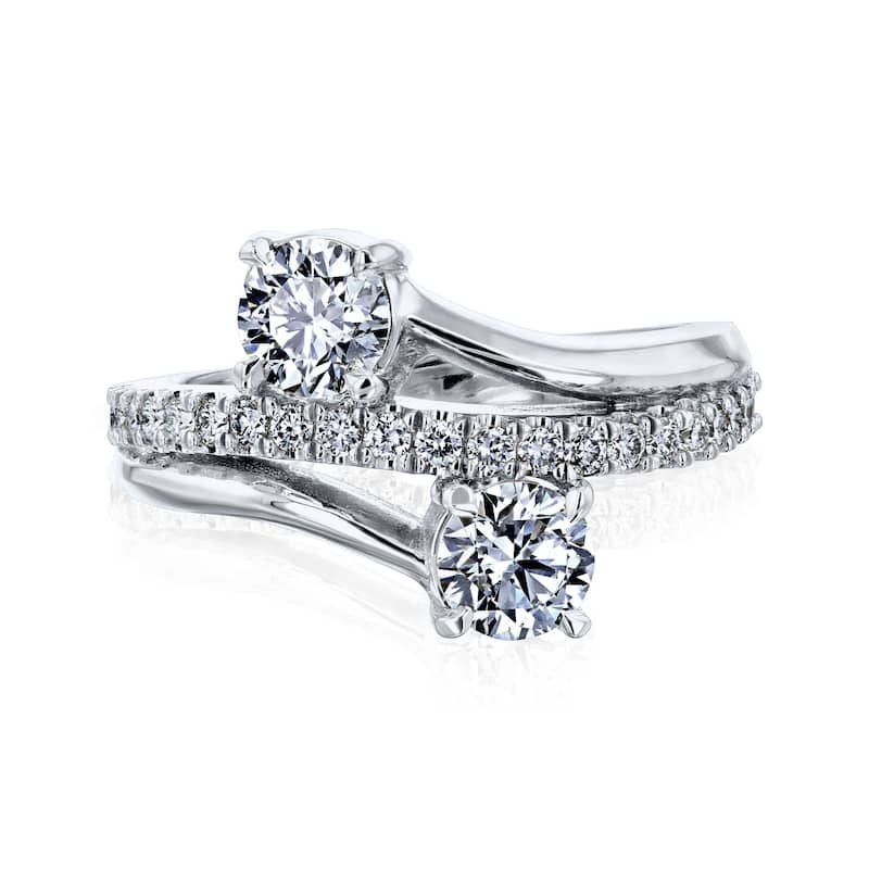 Kobelli 1.3 Carat Lab Grown Diamond 14k Solid Gold 2-Stone Toi et Moi Duo Ring (DEF/VS) - 5.5 - White