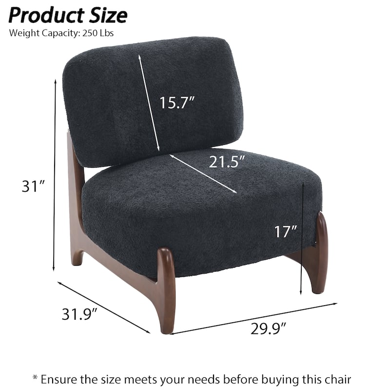 30"W Mid-Century Modern Accent Chair with Solid Wood Frame, Boucle Comfy Living Room Chair for Bedroom Lounge Reading Room
