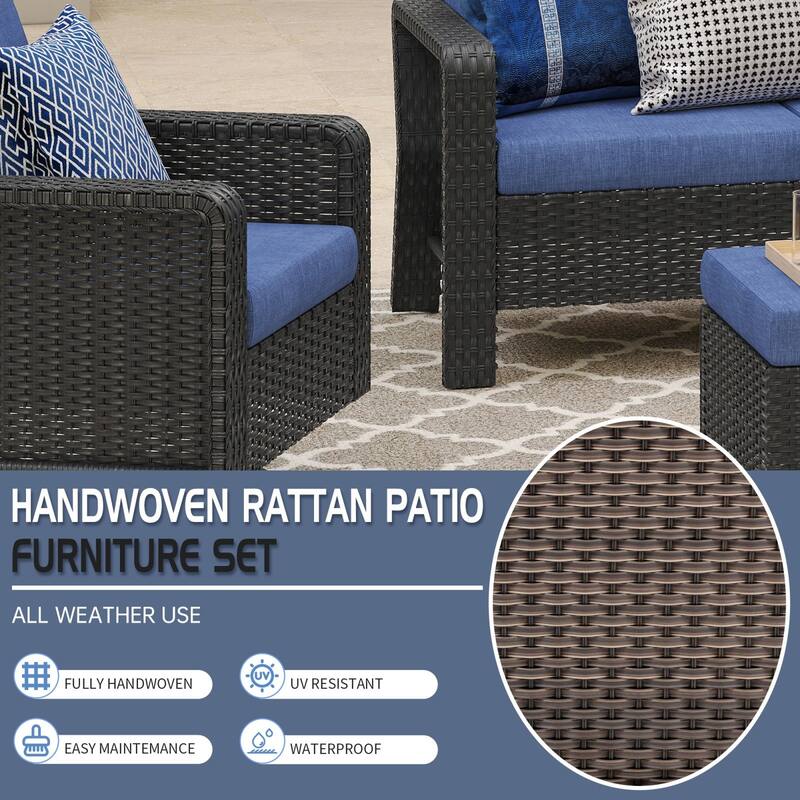 3 Pieces Outdoor Swivel Rocker Chairs, 360 Degree, Thickened Cushions & Glass Coffee Table