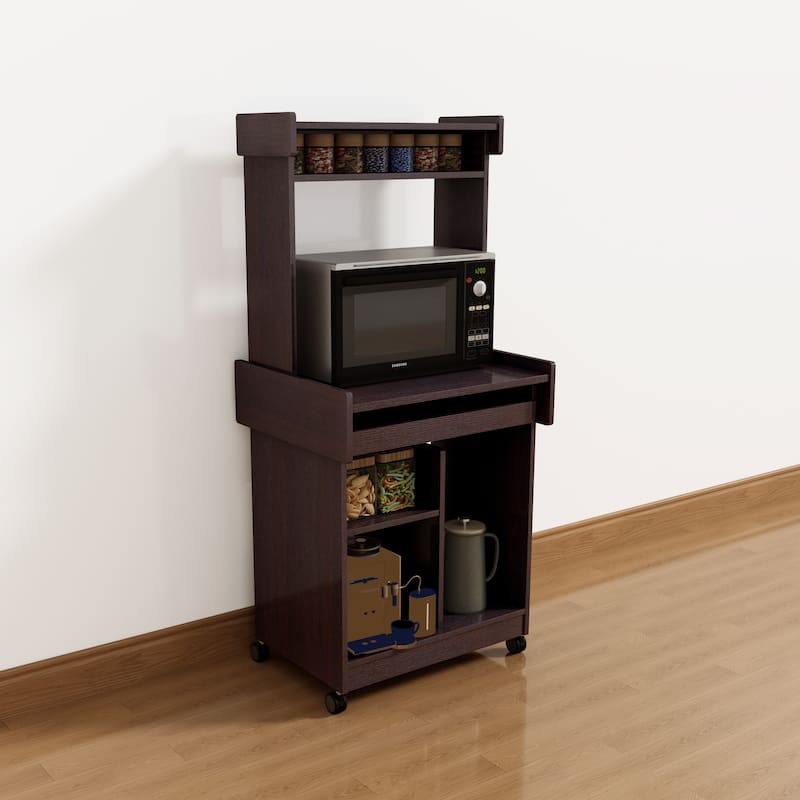 Microwave Cart with Gliding Shelf and Locking Castor Wheels - Espresso