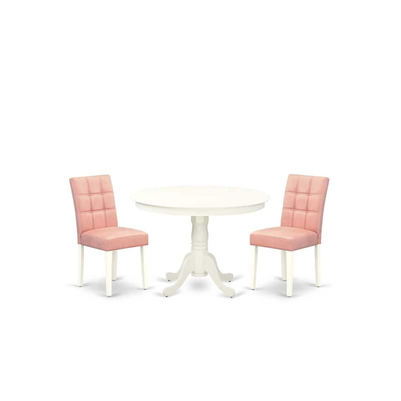 Coastal Chic 3 Piece Dining Set - Round Table & 2 Chairs - Linen White Kitchen Table