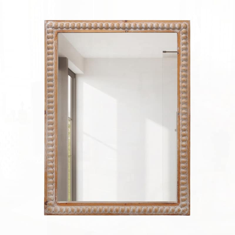 Wooden Frame Wall Mirror Farmhouse Wall Mounted Rectangle Mirror - Antique Natural - Antique Natural