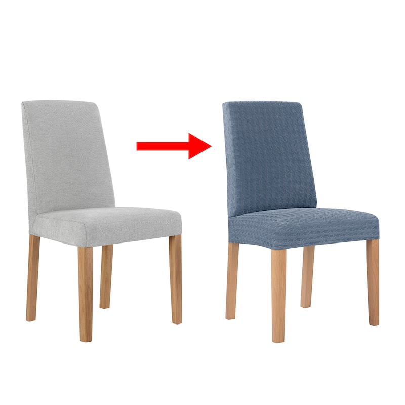 No. 918 Sparta 2-pack Houndstooth Textured Stretch Fit Elastic Dining Chair Cover Pair - 28" x 39"