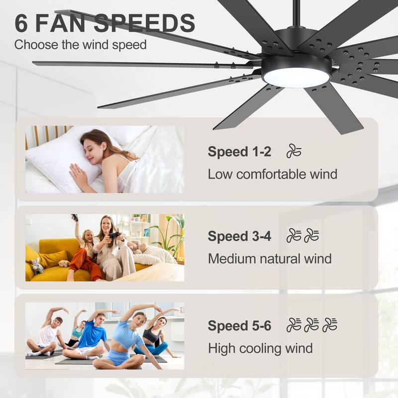 72" Integrated LED Windmill Large Ceiling Fan with Light and Remote(10 Reversible Blades)