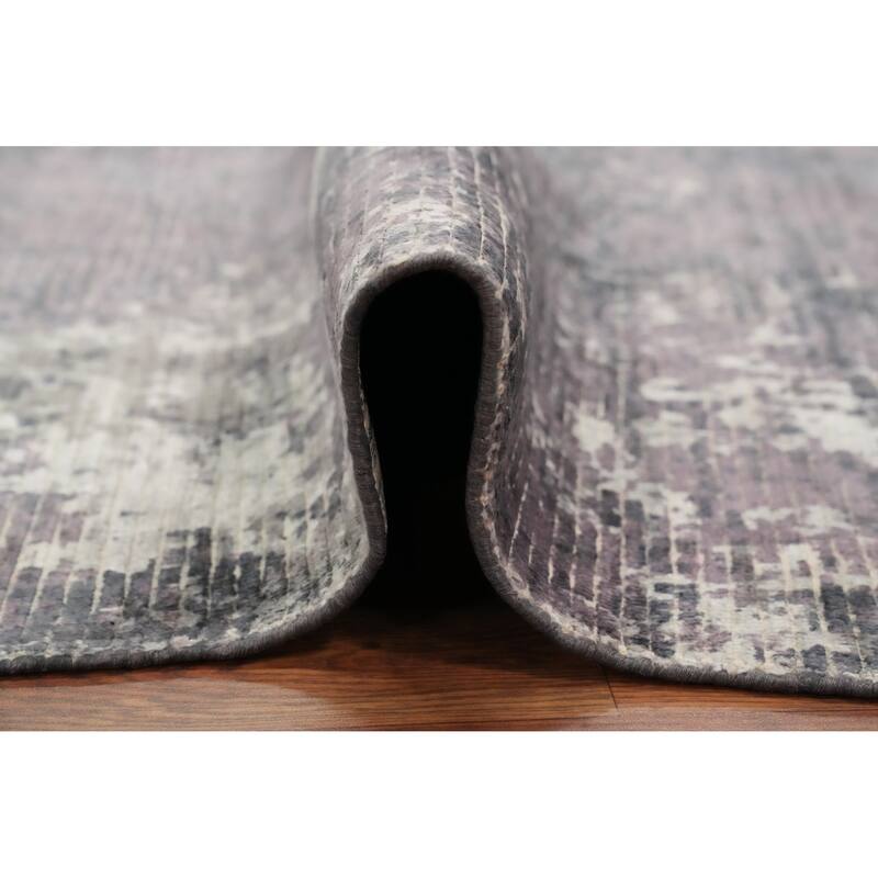 Hand Knotted Oriental Viscose Silk Carpet Modern All-Over Purples Abstract Area Rug - 8' 0'' X 5' 1''
