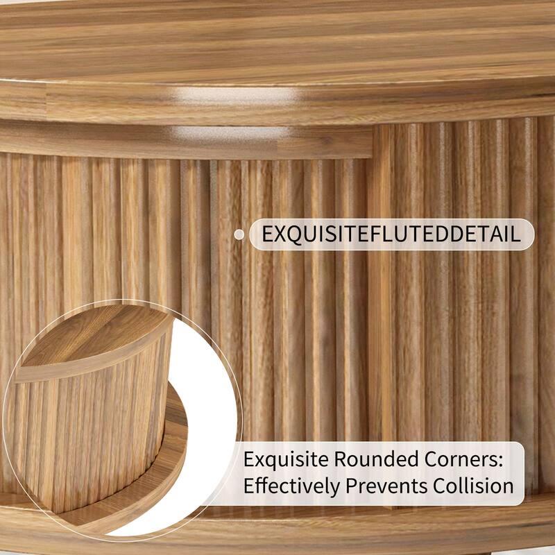 Fluted Lift Top Coffee Table with Hidden Compartment, Wooden Center Table, Modern Oval Lift Tabletop for Home Living Room