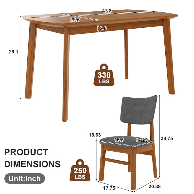 4 Piece Farmhouse Dining Table Set with Wood Kitchen Table 4 Upholstered Chairs