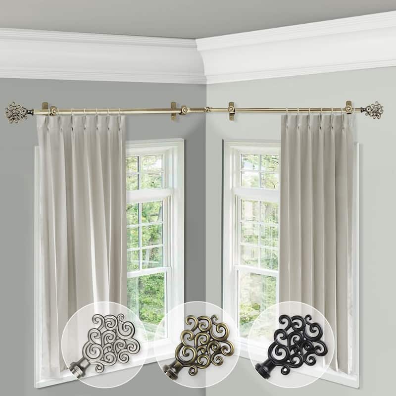 Boho Curtain Rods & Hardware Set - Satin Nickel Metal Rods with Finials - 4 Inch Projection - Easy Install - M