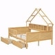 preview thumbnail 7 of 8, Wood Full Size House Platform Bed with LED, Storage Shelves, Drawers, and Guardrail