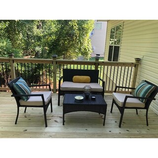 Cancun Outdoor 4-piece Wicker Chat Set with Cushions by Christopher Knight Home