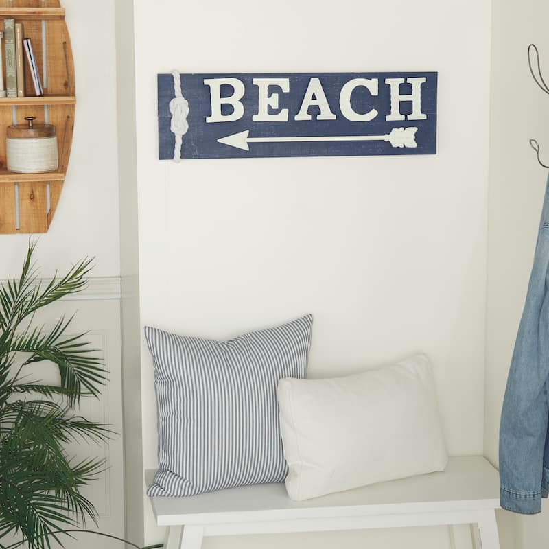 Blue Wood Beach Sign Wall Decor