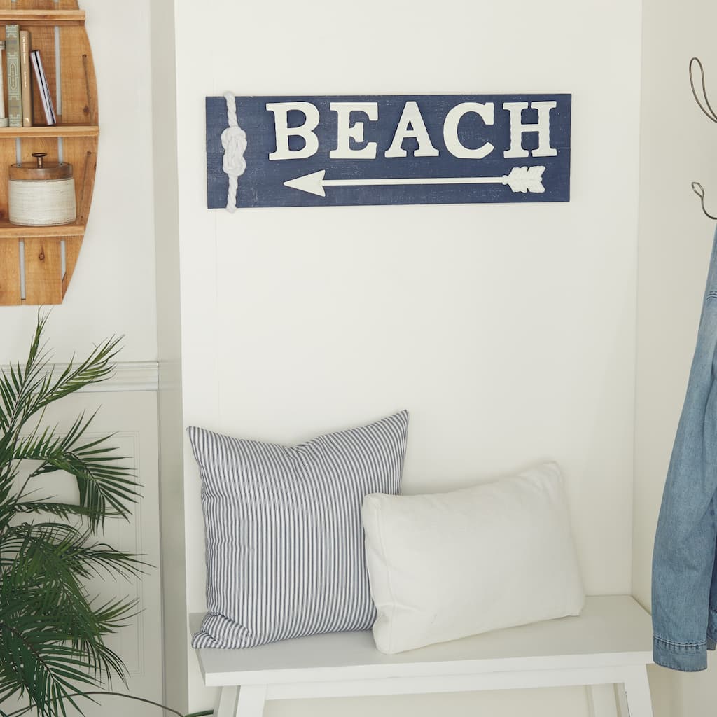 Blue Wood Beach Sign Wall Decor