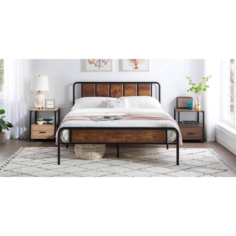 VECELO Nightstand Set of 1/2, Modern Square Side End Table, Living Room, Study Metal Frame