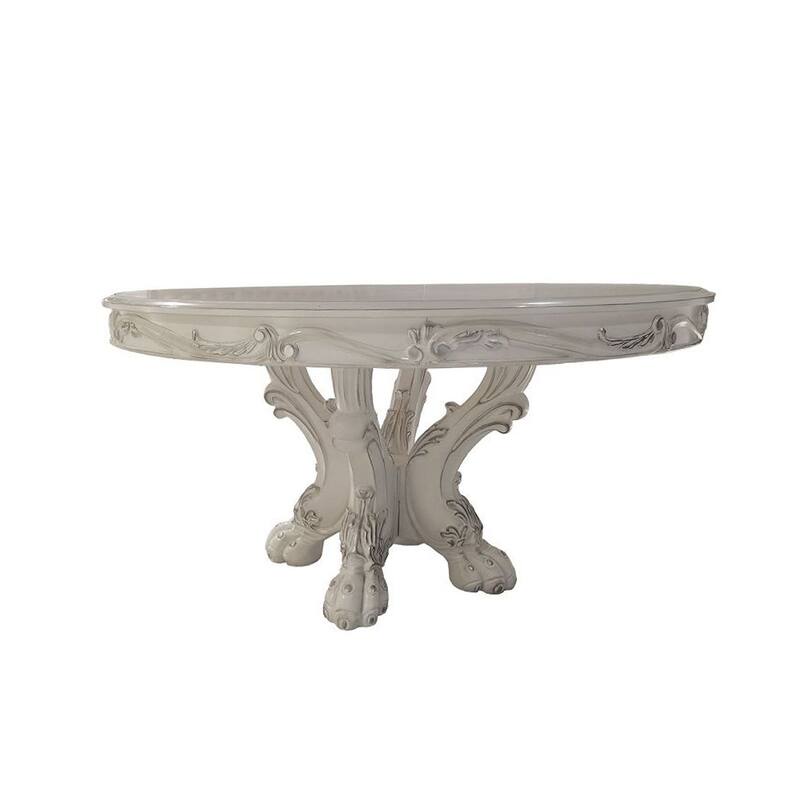 60"Dia Round Dining Table with Wooden Legs in Bone White