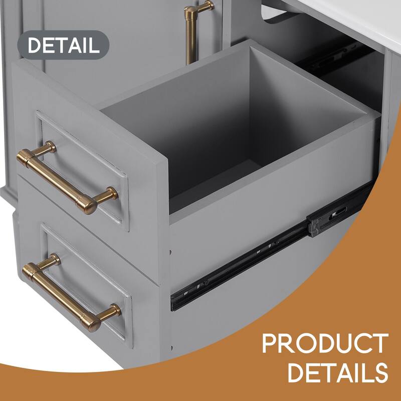 Bathroom Vanity with Ceramic Sink, Soft-Close Door with Built-in Shelf, Deep Drawer, Standard Drawer, Long Divider Drawer