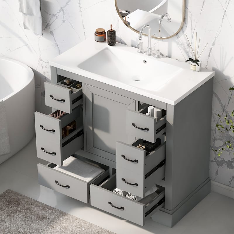 Bathroom Vanity with Sink Combo, Six Drawers