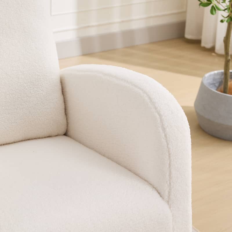 27.2"W Rocking Chair, Sherpa Glider Chair with High Back and Side Pocket, Rocking Accent Armchair with Rubber Wood Legs