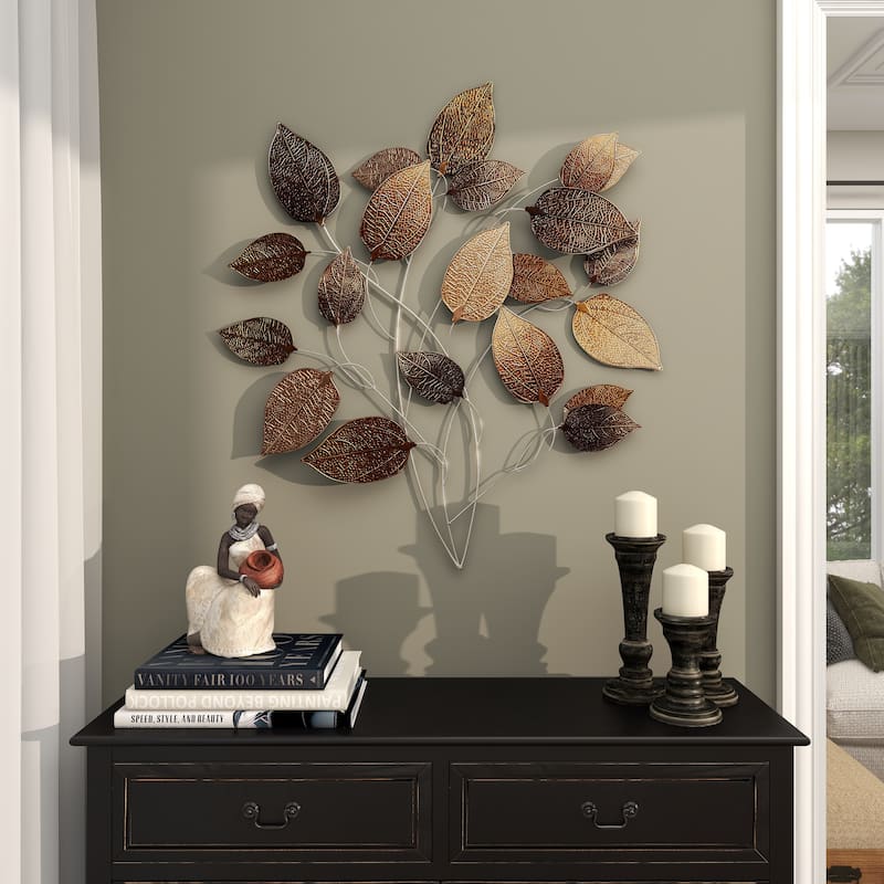 Metal Leaf Textured Home Wall Decor with Multiple Shades - Bronze - Roche River Decor