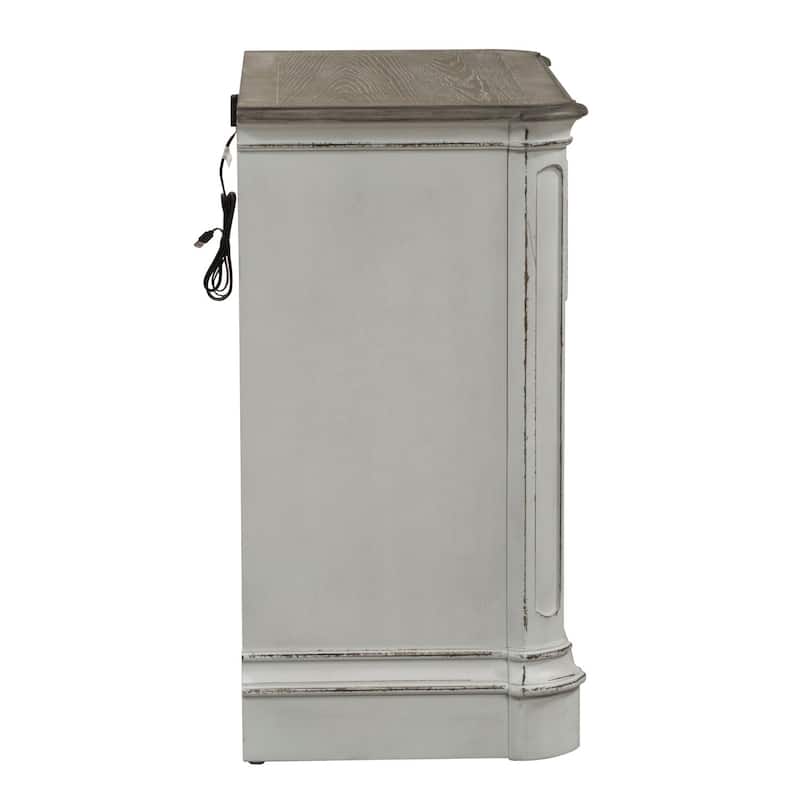 Magnolia Manor Antique White Weathered Bark 3 Drawer Bedside Chest Charging Station
