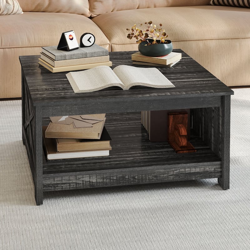 Moasis Farmhouse Coffee Table with Storage for Living Room Square Center Table
