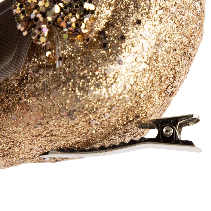 8" Gold Glitter Embellished Clip On Bird Feathers Christmas Ornament