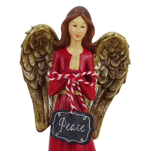 Alpine Corporation WAC882HH 13" Tall Peace Winter Angel Statue Decor,  Polyresin Christmas Angel w/Red Dress Holding "Peace" Sign - On Sale - Bed  Bath & Beyond - 41216211