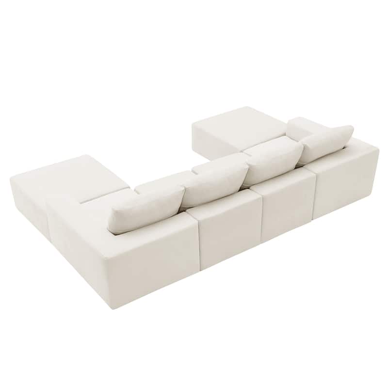 Modular U-Shaped Sectional Sofa with 2 Ottomans, Chenille Cloud Floor Couch, Fully Compressed Upholstered Sofa