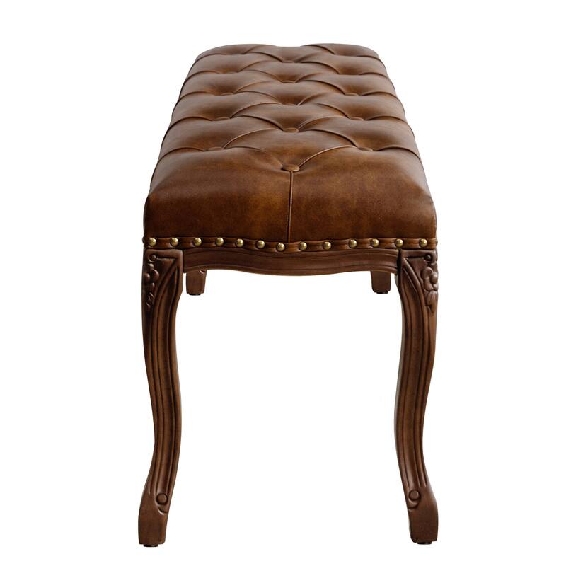 Retro Patterned Legs 45.2In.W Padded Bench - 45.2" W X 14.6" D X 18.3" H
